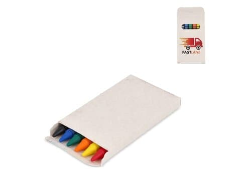 6 Wachsmalstifte in einer Schachtel aus recyceltem Milchkarton