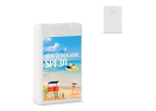 Kreditkarten-Sonnenschutzspray SPF30 aus recyceltem Material