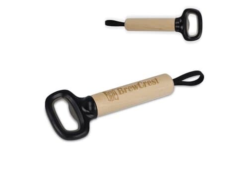 Flaschenöffner mit Holzgriff und Riemen