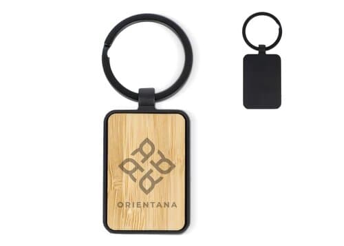 Schlüsselanhänger aus Bambus und Metall rechteckig