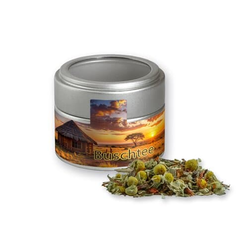 Bio Rotbuschtee Entspannungszeit, ca. 25g, Metalldose Mini mit Sichtfenster silber