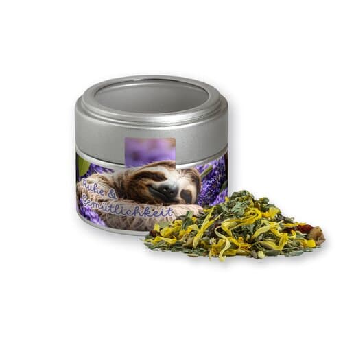 Kräutertee Lavendel, ca. 15g, Metalldose Mini mit Sichtfenster silber
