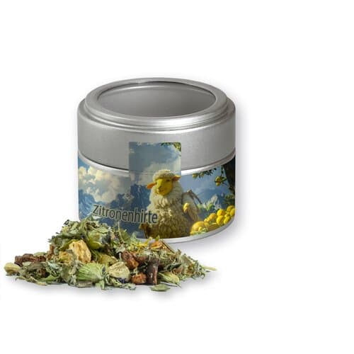 Kräutertee Bergtee & Zitrus, ca. 20g, Metalldose Mini mit Sichtfenster silber