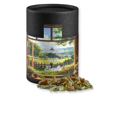 Bio Kräutertee Seelenwohl, ca. 27g, Kraftpapierdose Midi schwarz