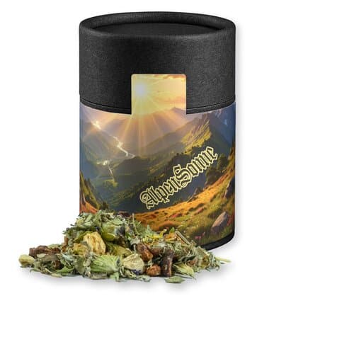 Kräutertee Bergtee & Zitrus, ca. 27g, Kraftpapierdose Midi schwarz