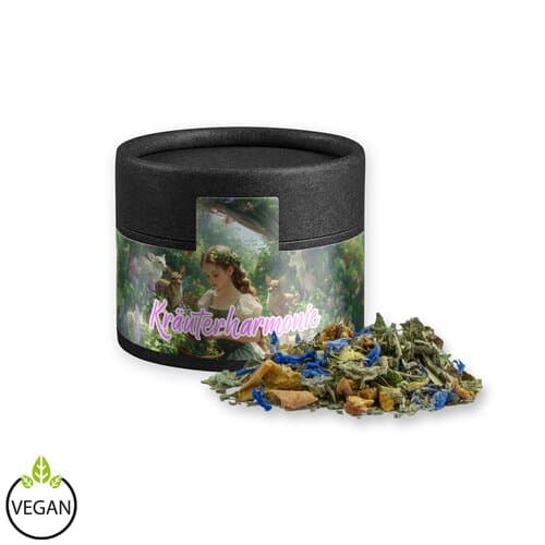 Kräutertee Harmonie, ca. 15g, Kraftpapierdose Mini schwarz