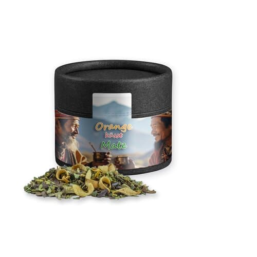 Matetee Orange, ca. 16g, Kraftpapierdose Mini schwarz