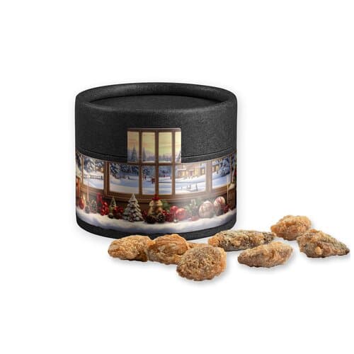 Feuergebrannte Mandeln ohne Zuckerzusatz, ca. 40g, Kraftpapierdose Mini schwarz