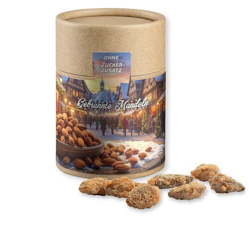 Feuergebrannte Mandeln ohne Zuckerzusatz, ca. 80g, Kraftpapierdose Midi