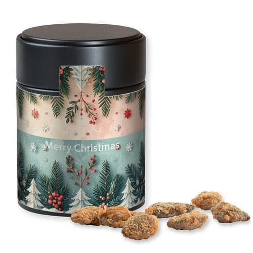 Feuergebrannte Mandeln ohne Zuckerzusatz, ca. 100g, Metalldose Midi schwarz